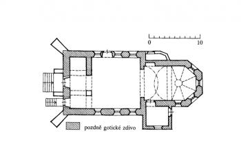 půdorys kostela ( © Jiří Fajt: Gotika v západních Čechách (1230-1530) I., Národní galerie v Praze, Praha 1995)