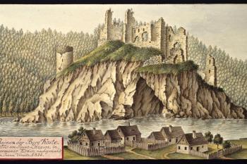Hrad na obraze I.A.Venuta z roku 1814 (© Ing. Karel Kubín, 09/2017)