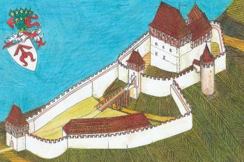 hrad od JV - II. stavebníí etapa se studniční věží (© jan heřman, 11/2014)