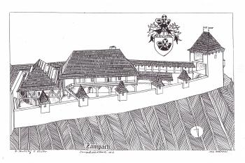 Žampach -předhradí od S. ,podle Z. Skalického, P.-. Nislera (© jan heřman, 07/2013)