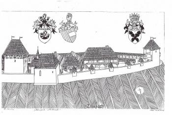 Žampach -předhradí, podle P. Nislera (© jan heřman, 07/2013)