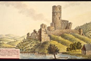 Hrad na obraze I.A.Venuta z roku 1821 (© Ing. Karel Kubín, 09/2017)
