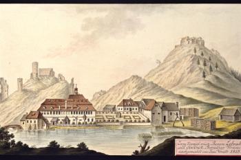 Žebrák a Točník na obr. I.A.Venuta z r. 1813 (© Ing. Karel Kubín, 09/2017)