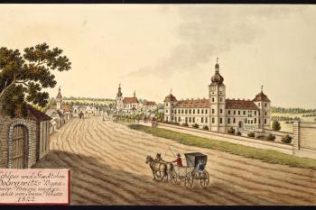 Dobrovický zámek na obr. I.A.Venuta z r.1822 (© Ing. Karel Kubín, 09/2017)