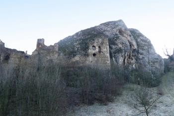 vlastní hrad Lednica s profilem skály od severu ( © Jan P. Štěpánek 02/2008)