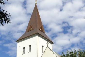 Pohled na kostelní věž ze zámeckého parku ( © Jan P. Štěpánek 09/2007)