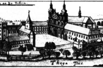 klášter kolem r. 1730 na rytině F.B. Wernera ( © Kroupa, Petr et al. Premonstrátský klášter v Louce: dějiny - umělecká výzdoba - ikonologie. Vyd. 1. Znojmo: Jihomoravské muzeum: Okresní úřad Znojmo, 1997)