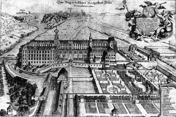 klášter na vedutě G.M. Vischera, 1670-1680 ( © kol: Umění baroka na Moravě a ve Slezsku, Academia, Praha 1996)