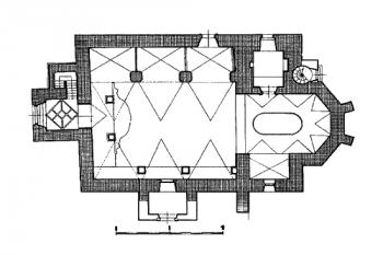 půdorys kostela ( © Umělecké památky Čech, část 3 [P/Š], Academia, Praha 1980)