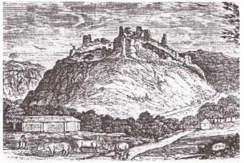 Hrad v 1. pol. 20. stol. (sken z knihy: M. Plaček, M. Bóna, Encyklopedie Slovenských Hradů, Libri, Praha, 2007)