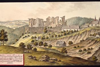 Hrad na obraze I.A.Venuta z roku 1822 (© Ing. Karel Kubín, 09/2017)