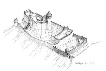 rekonstrukce možné podoby hradu na přelomu 14. a 15. století ( © Jan P. Štěpánek 04/2008)