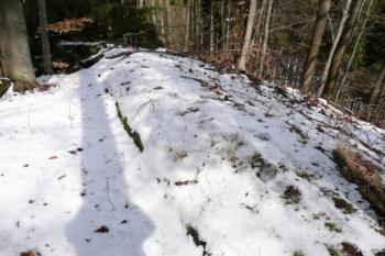 vystupující nádvorní hrana mohutné štítové zdi v zadní části hradu ( © Jan P. Štěpánek 03/2008)