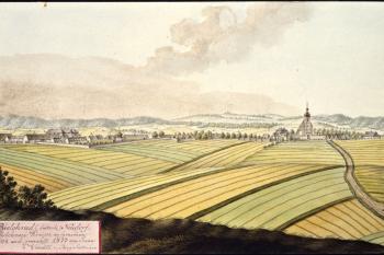 Veduta I.A.Venuta se stavem lázní Bělohrad v r. 1804, zpracovaná v r. 1813 (© Ing. Karel Kubín, 09/2017)