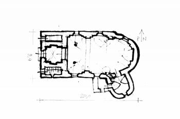 půdorys kostela (© Karta ewidencyjna zabytków architektury i budownictwa, Ośrodek dokumentacji zabytków w Warszawie, 1963)