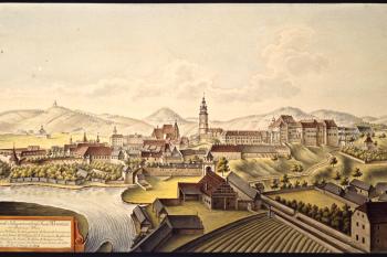 Český Krumlov na vedutě I.A.Venuta z r. 1803 (© Ing. Karel Kubín, 09/2017)