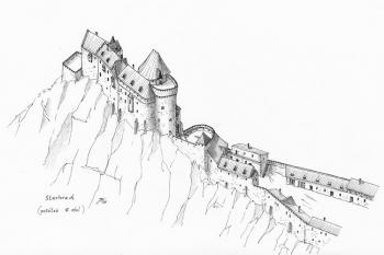 Rekonstrukce pravděpodobné 3. stavební fáze hradu na počátku 16. století ( © Jan P. Štěpánek 12/2007)
