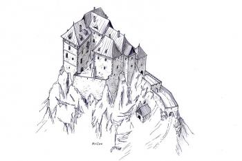 rekonstrukce pravděpodobné podoby hradu v polovině 16. století ( © Jan P. Štěpánek 2008)