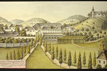 Zámek na obrázku I.A.Venuta z r. 1814 (© Ing. Karel Kubín, 09/2017)