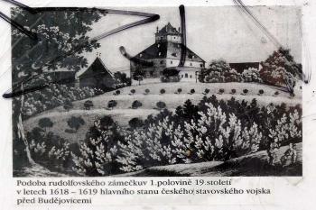 Zámek na starém vyobrazení (přefoceno z panelu č. 5 naučné stezky Rudolfovo město)  (© Jiří Cukr, 08/2010)