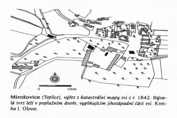 Katastrální mapa (© J. Úlovec (in Encyklopedie českých tvrzí, II. díl, ARGO 2000))