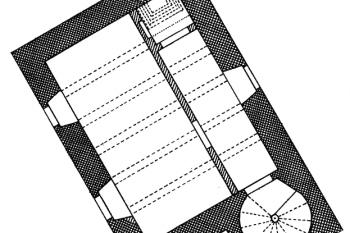 Plán prvního patra Mostní brány ( © Z. Fišera: Encyklopedie městských bran v Čecháh, na Moravě a ve Slezsku, Libri, Praha 2007)