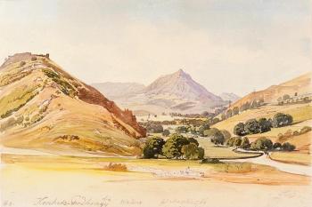 celkový pohled na hradní kopec a obec v podhradí ( © Thomas Ender (1793 - 1875))