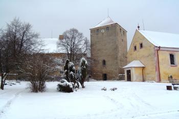 Palác, věž a kostel z jihu (© Michal Kutzendorfer, 04/2009)