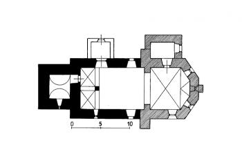 půdorys kostela (© kol.: Umělecké památky Čech, část 1. [A/J], Academia, Praha 1977)