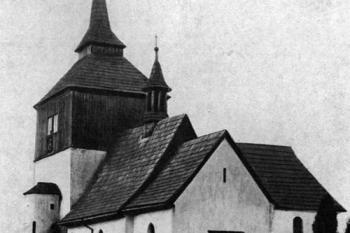 kostel od jihovýchodu ( © Bohumil Vavroušek, Zdeněk Wirth: Kostel na dědině a v městečku, Nakladatelství Kvasnička a Hampl, Praha 1929)