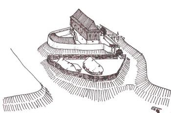 hypotetická podoba středověkého sídla v Šišmě ( © Ondřej Štěpánek 04/2006)