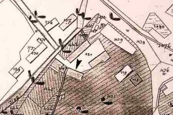 Vyznačení vendryňského zámečku na mapě stabilního katastru ze 30. let 19. století ( © Šlechtická sídla na Frýdecko-Místecku  (J.Tichánek a kolektiv, 2006))