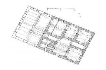 Plán přízemí (Úlovec Jiří, Ohrožené hrady, zámky a tvrze Čech, Libri, 2003, 1. díl, A - M, str. 28)