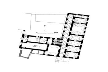 půdorys přízemí (© Kovář, Daniel: Tvrze, hrady a zámky Českobudějovicka, Historicko-vlastivědný spolek v Českých Budějovicích, České Budějovice 2011)