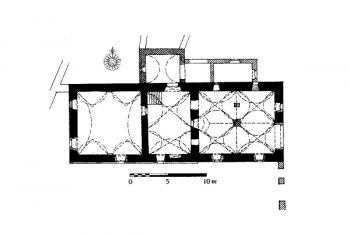 plán přízemí paláce gotické tvrze ( © kol.: Encyklopedie českých tvrzí, III. díl [S-Ž], ARGO, Praha 2005)