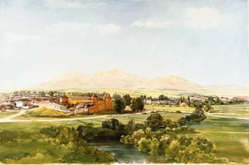 Pohled na hrad a město Kežmarok ( © Thomas Ender (1793-1875))