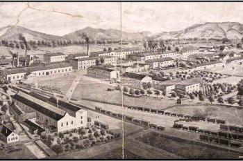 dobový nadhled na hlavní frýdlantské železárny, centrální huť zvanou také huť Ferdinand Maria - konec 19. století ( © archiv Jana P. Štěpánka)