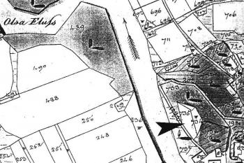 Označení lokality na mapě stabilního katastru ze 30. let 19. století (© Šlechtická sídla na Frýdecko - Místecku (J. Tichánek a kolektiv, 2006))