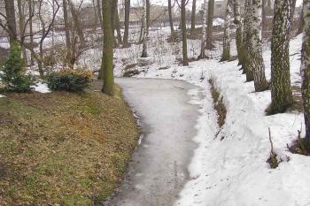 Pohled do zatopené části zdvojeného příkopu na východě lokality ( © Jan P. Štěpánek 03/2006)