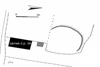 Půdorys lokality bývalého kostelního hřbitova dle J. P. Štěpánka (© Šlechtická sídla na Frýdecko - Místecku (J. Tichánek a kolektiv, 2006))
