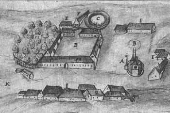 Stav kolem r. 1722 ( © (in Encyklopedie českých tvrzí I. díl ARGO 2000))