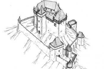 rekonstrukce možné podoby hradu Sklabiňa kolem roku 1450 ( © Jan P. Štěpánek 2008)