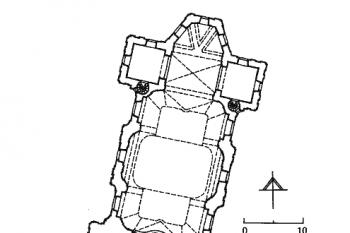 půdorys kostela ( © E. Výletová: K barevnosti kostela sv. Havla v Rožďalovicích, Památky středních Čech 10/2, Památkový ústav středních Čech, Praha 1996)