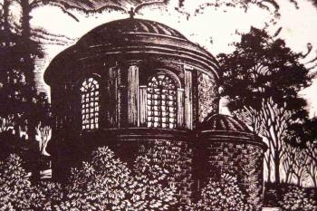 klasicistní podoba rotundy sv. Mikuláše na kresbě P. Stellera z roku 1934 ( © Šlechtická sídla na Těšínském Slezsku (M. Makowski, Regio, Český Těšín 2005))
