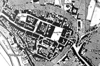 Těšín - mapa stabilního katastru z roku 1836 ( © Města a městečka v Čechách na Moravě a ve Slezsku (K. Kuča, Libri))