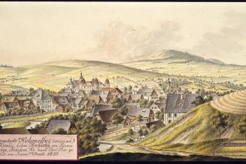 Město a zámek na obraze I.A.Venuta z roku 1815 (© Ing. Karel Kubín, 09/2017)