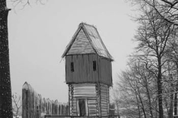 Domalovaný konečný stav ukázky opevnění s věží ( © informační středisko a muzeum 02/2006)