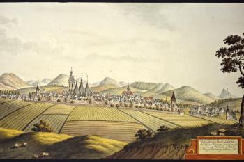 Celkový pohled na město na obr. I.A.Venuta z r. 1822 (© Ing. Karel Kubín, 09/2017)