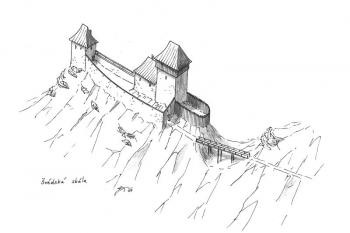 Rekonstrukce možné podoby hrádku ( © Jan P. Štěpánek 11/2007)