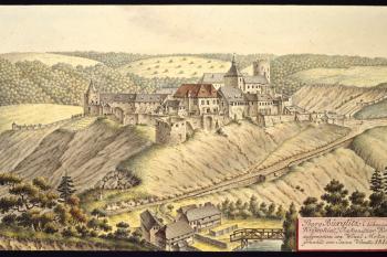 Hrad na obraze I.A.Venuta z roku 1814 (© Ing. Karel Kubín, 09/2017)